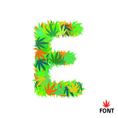 Cannabis letter E from marijuana leaves isolated on white background vector illustration
