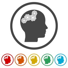 Human head with gears icon, Head with gears conce, 6 Colors Included