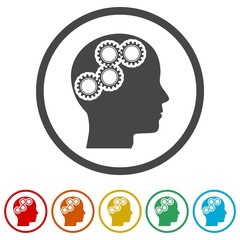 Human head with gears icon, Head with gears conce, 6 Colors Included