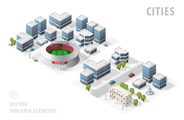 Set of Isolated High Quality Isometric City Maps on White Background