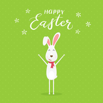 Green background with happy Easter rabbit