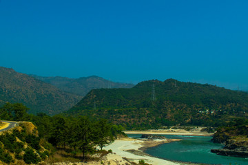 Beautiful mountain with river and sky green tree with cloud