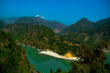 Beautiful mountain with river and sky green tree with cloud