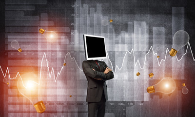 Businessman with monitor instead of head.