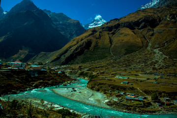 Beautiful mountain with river and sky green tree with cloud