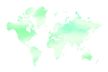 Watercolor texture green world map, vector illustration