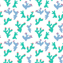 Cute Prickly pear cactus pattern, hand drawn