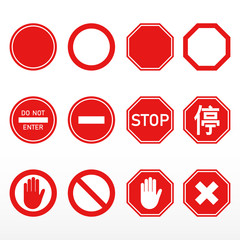 Stop sign set. Red traffic sign for safe traffic.