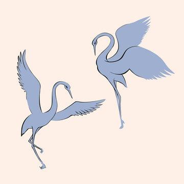 Vector image. Dancing crane