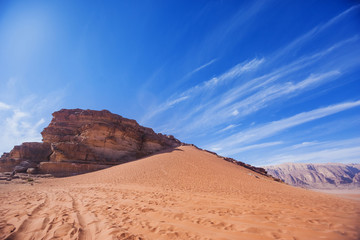 Red sand Dune, Wadi Ram. Jordan desert landscape