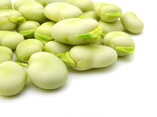 closeup of some broad beans isolated on a white background