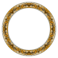 Illustration in stained glass style flower frame, flowers and  leaves in  frame on a white background,monochr