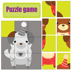Puzzle for toddlers. Match pieces and complete the picture. Activity for pre school years kids. Animals theme. Cute puppy