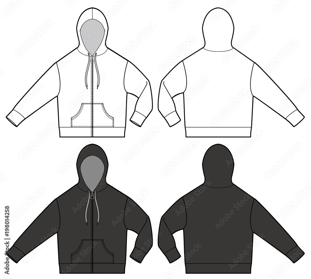 Wall mural zipup hoodie jaket fashion vector illustration flat sketches template - Wall murals