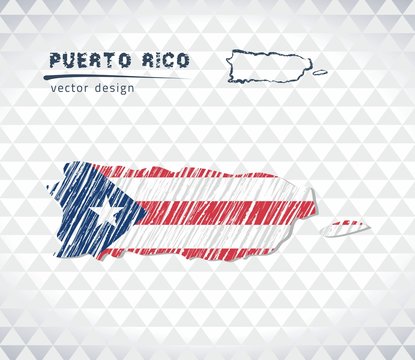 Map of Puerto Rico with hand drawn sketch pen map inside. Vector illustration