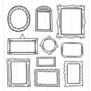 Cute hand drawn frames vector set. Graphic design outline frame elements