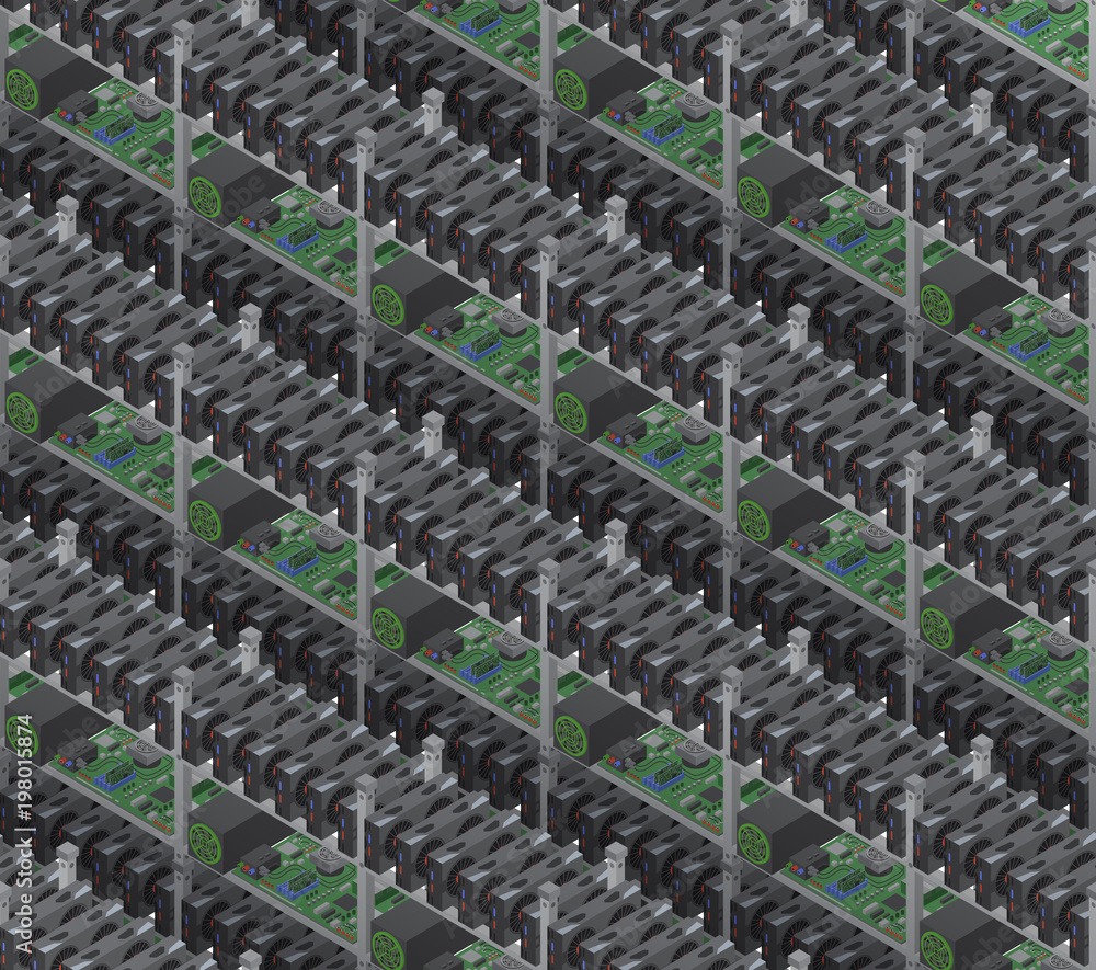 Aufkleber isometric vector crypto currency mining farms seamless pattern.