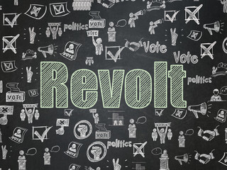 Political concept: Chalk Green text Revolt on School board background with  Hand Drawn Politics Icons, School Board