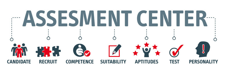 Banner assessment center concept english keywords - obrazy, fototapety, plakaty
