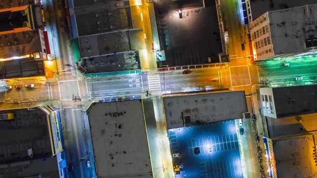 Aerial top down view on city streets and intersections