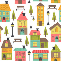 seamless pattern with houses on white background - vector illustration, eps