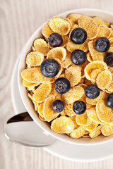 Corn flakes with blueberries breakfast