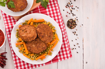 Meatballs on white dish. 