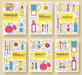 Thin line makeup tools modern illustration concept. Infographic cosmetic equipment for beauty. Icons on isolated white background. Flat vector template design for web and mobile application