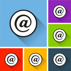 at sign icons with long shadow