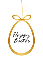 Vector Illustration with gold easter egg and happy easter phrase on white background