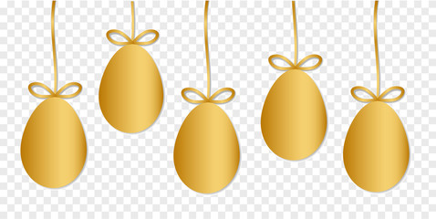 Gold easter eggs with shape isolated on transparent background. Vector illustration. Perfect for your design project