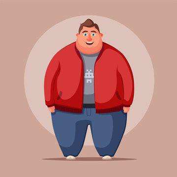 Happy fat man. Obese character. Fatboy. Cartoon vector illustration.