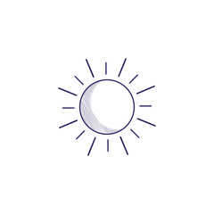 Minimalistic hand-drawn icon with the sun. Hatched web icon