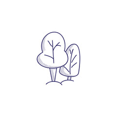 Minimalistic hand-drawn icon with two trees. Hatched web icon.