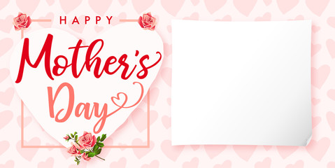 Happy Mother`s Day rose flower and hearts banner. Lettering invitations card for the  Mother's Day. Best mom ever greeting card