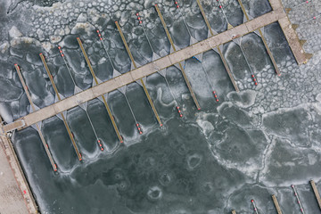 aerial view of the harbor in the winter