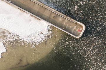 aerial view of the harbor in the winter