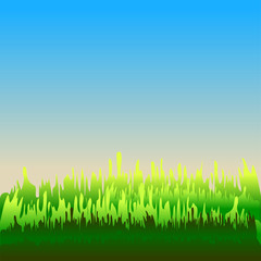 Fototapeta na wymiar Abstract colorful background of green, blue, orange colors. Similar to grass field and clear sky in dawn or dusk time. Concepts of environmental conservation, freedom, freshness. Vector illustration.
