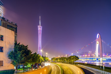 Fototapeta na wymiar Guangzhou's beautiful city night view skyline