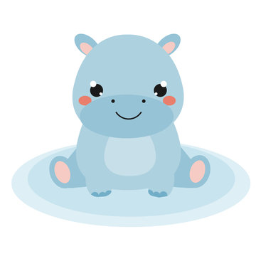 recommend clip art: Cute hippo. Cartoon hippopotamus. African animal. Kawaii style