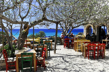 Fototapeta na wymiar Taverne, Restaurant, Falasarna, Phalasarna, Kreta, Griechenland, Europa