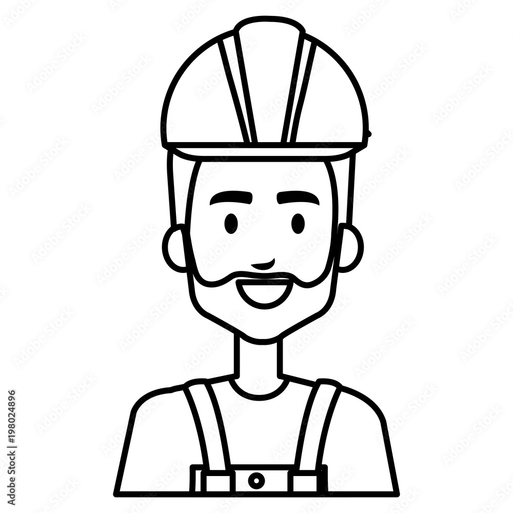 Poster builder constructor with overall avatar character vector illustration design