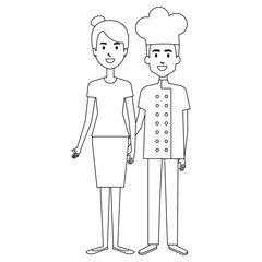restaurant chef with woman avatars characters vector illustration design