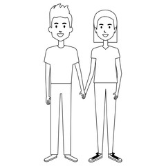 young couple avatars characters vector illustration design