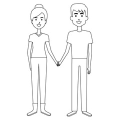 young couple avatars characters vector illustration design