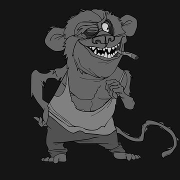 cartoon funny monkey smoking a cigarette in black and white colors
