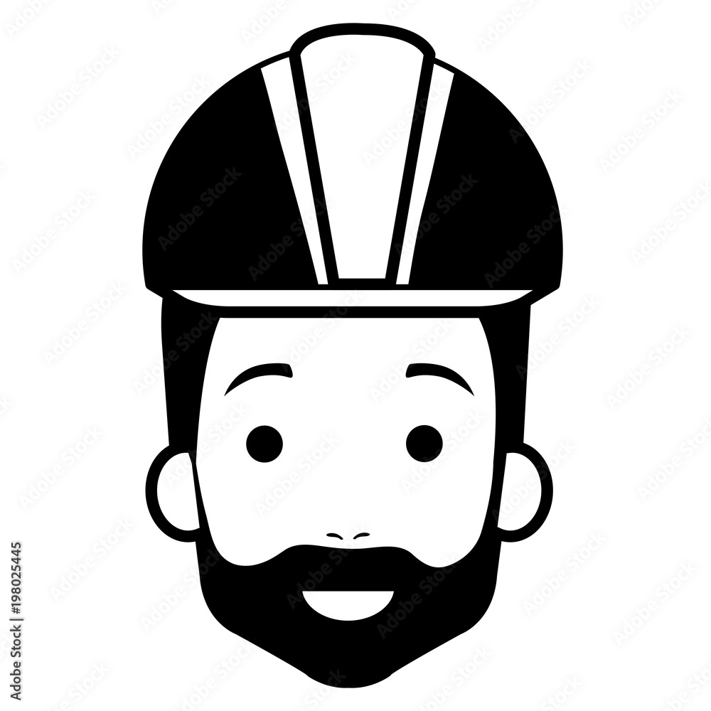 Poster builder constructor head with helmet avatar character vector illustration design