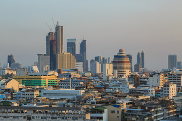 evening time view of bangkok city from golden mount, bangkok, thailand