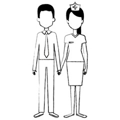 woman nurse with businessman avatar character vector illustration design