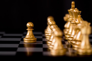 Business and employee concept, chessmen leader move and play fist .